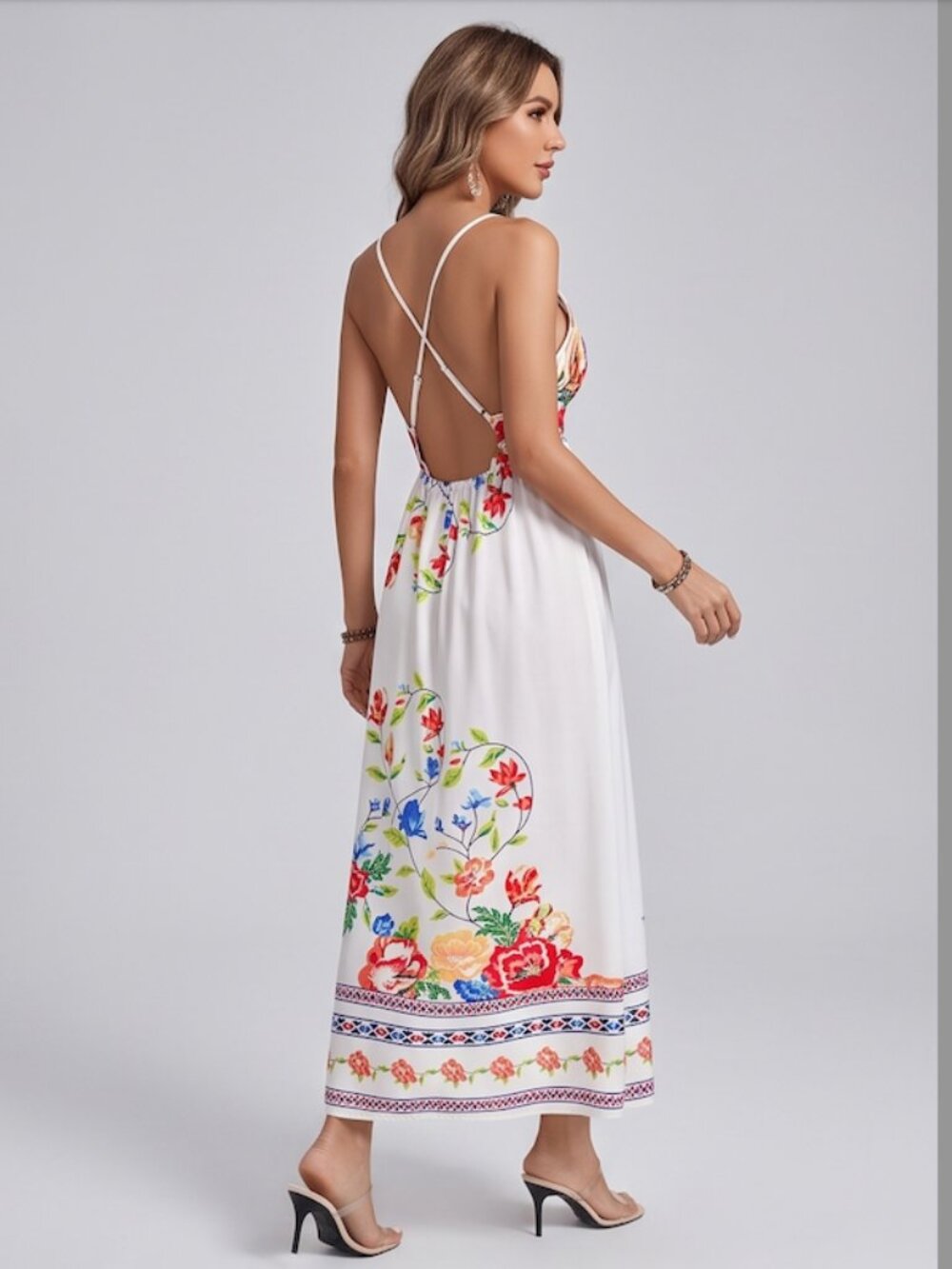 LAST ONE 🔥 White Floral Backless Maxi Dress - Picture 2 of 6